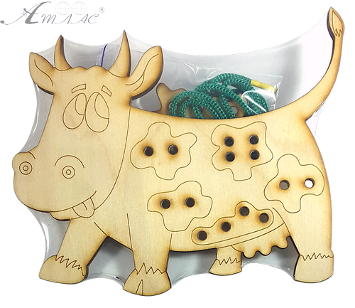 Іграшка розвиваюча Шнурівка Корова 19,5 х 16,5 см, з кольоровим шнурком 0,7 м AS-7134 фото 4