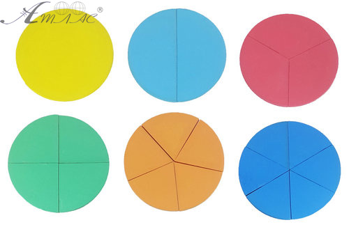 Дроби навчальні від 1 до 6 частин d = 10 см кольорові з фанери AS-7105, О-00005