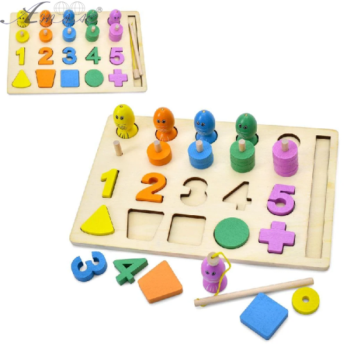 Игрушка Деревянная Доска учебная с цифрами и рыбалкой 22х15см  MD0879