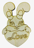 Фигурка фанерная - Кролик № 14 голова с сердцем 8,5*6см  AS-4588