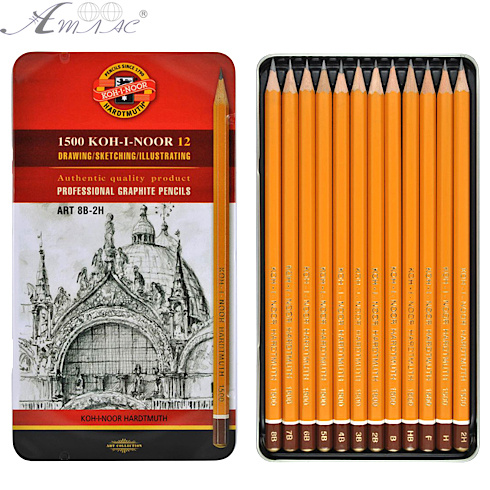 Олівці графітні набір K-I-N 12 шт. в металічній коробці 8B-2H 1502.II Олівці графітні набір K-I-N 12 шт. в металічній коробці 8B-2H 1502.II