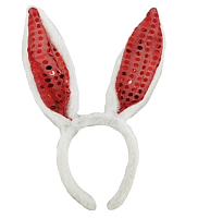 Іграшки Обруч Вушки Зайчики хутряні з паєтками 26см червоні  00224