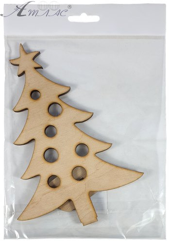 Фігурка фанерна - Ялинка велика з отворами та зіркою на підставці 17 см AS-4639, В-0144 фото 2