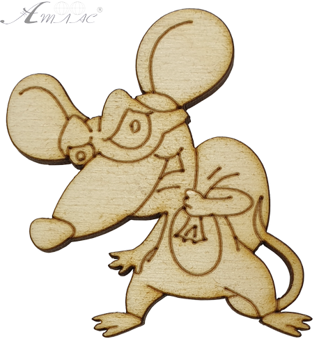 Фигурка фанерная - Мышонок № 11 с мешком в маске 60 х 67 мм с магнитом AS-4835, В-0393 Фигурка фанерная - Мышонок № 11 с мешком в маске 60 х 67 мм с магнитом AS-4835, В-0393