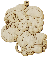 Фігурка фанерна - Мишеня № 19 вухань у ковпаку з сиром 66 х 80 мм з магнітом AS-4843, В-0401