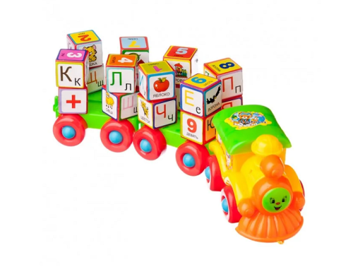 Игрушка Паровозик каталка с рус кубиками в блистере  2366С
