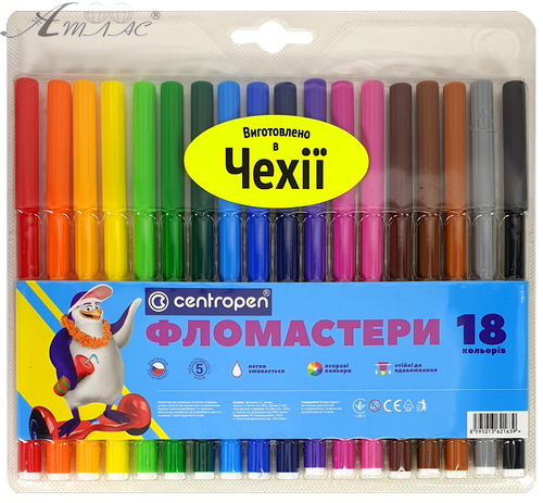 Фломастеры Centropen 18 цветов Washable 1 мм отстирывается 7790/18