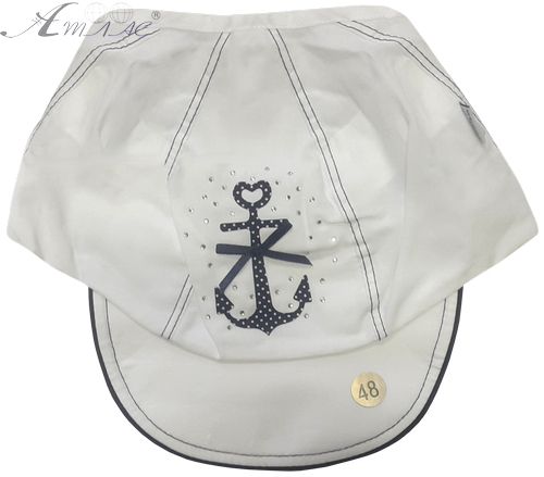 Кепка з козирком х/б, біла з якорем та стразами 14009 Кепка з козирком х/б, біла з якорем та стразами 14009