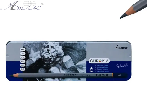 Олівці графітові набір Marсо  6шт Н-8В Chroma в металевому пеналі 8015-6TN