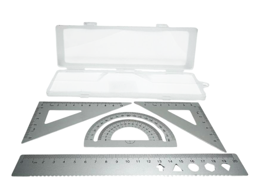 Набор Металл Линейка 20 см + 2 треугольника + транспортир, в пенале  11252