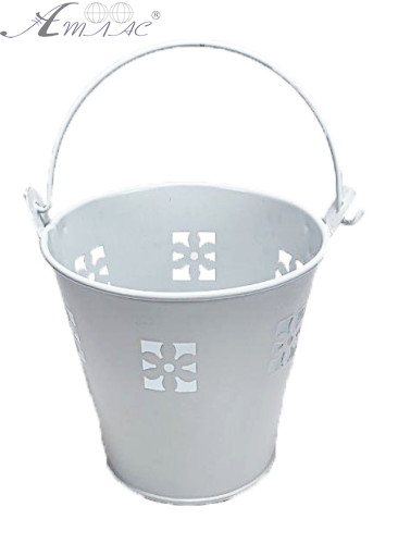 Відерце Декоративний метал 9,5 х 9,5см Диз № 5 проріз квітка Біле  05262