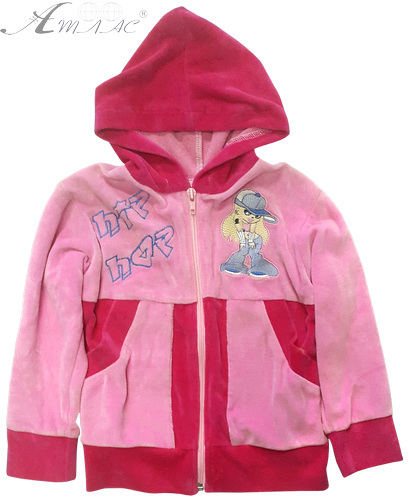 Кофта з капюшоном для дівчинки, велюрова рожева р.74, 86 з вишивкою Monty 14261