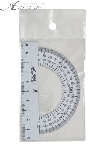 Транспортир металевий БІЛИЙ 0,4мм твердий 10 см  AS-0673 фото 3
