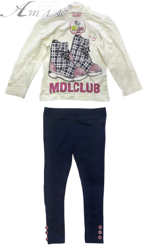 Набір Футболка з довгим рукавом + бриджі, для дівчинки, кремова зі стразами, р. 104 12399