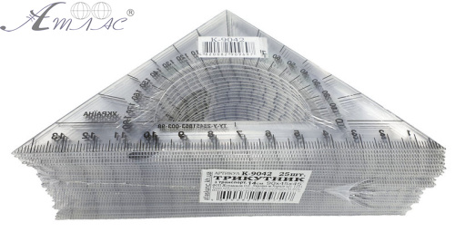 Трикутник прозорий з транспортиром 140 х 70 мм AS-0262, К-9042 фото 2