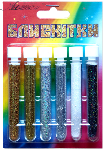 Блестки (Глиттер) Набор № 10 - 2 гр  ( 6 шт ) - Золото + Золото Гол + Серебро + Серебро Гол + Белый + Асфальт AS-2210, А-980