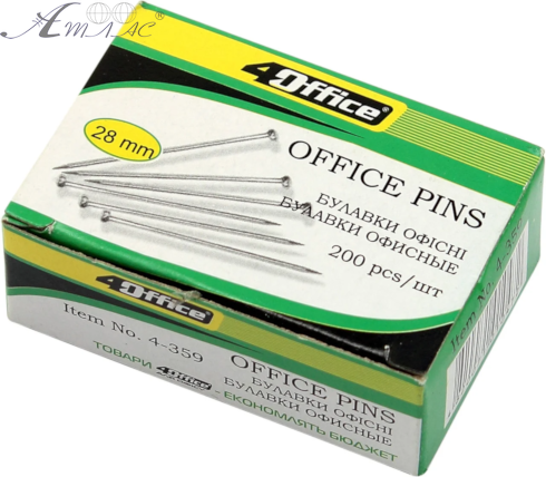 Кнопки Голки 28 мм 4Office 200 шт в картонній упаковці 4-359