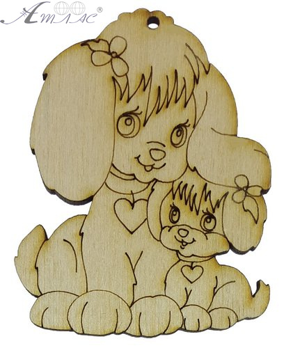 Фігурка фанерна - Песик № 20 мама з цуценям 80 х 64 мм з магнітом AS-4796, В-0322