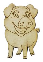 Фігурка фанерна - Порося №  2 з великим п'ятачком 51 х 75 мм з магнітом AS-4803, В-0352