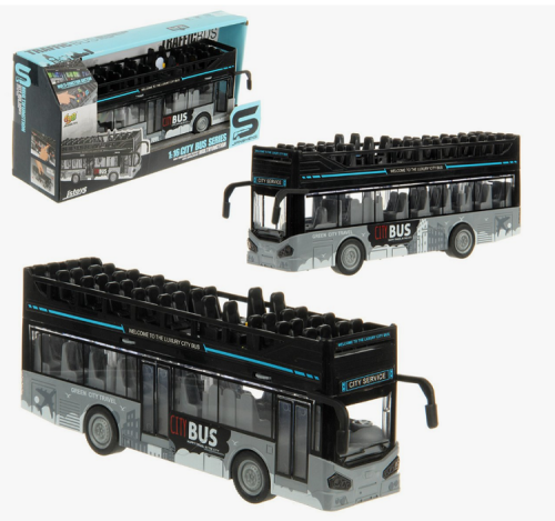 Игрушка Автобус кабрио двухэтажный серый 28 см  JS-122A фото 3