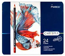 Олівці кольорові Marco Chroma 24 кольори, в металічному пеналі 8010-24TN