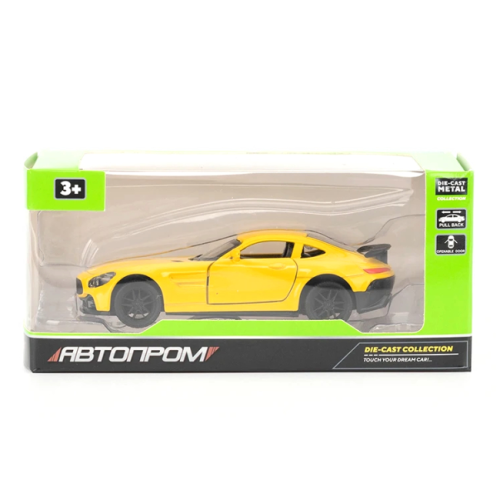 Машинка Автопром Mersedes-AMG желтая матовая металл инерционная 12см  74108 фото 2