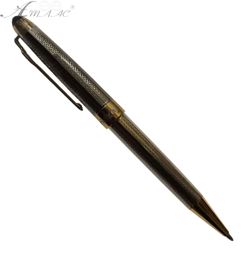 Ручка шариковая De Cambr BP165- 2 серебристая с золотыми вставками, чешуя, поворотная 04005