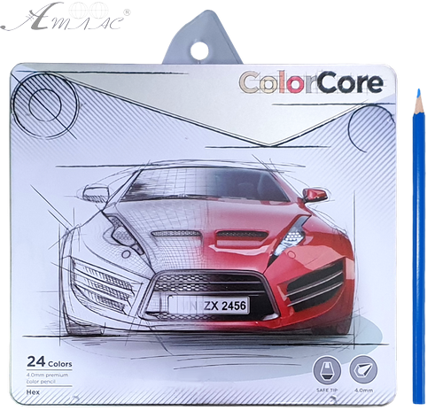 Карандаши цветные Marco Color Core 24 цветов шестигранные в металлическом пенале 3100-24TN 