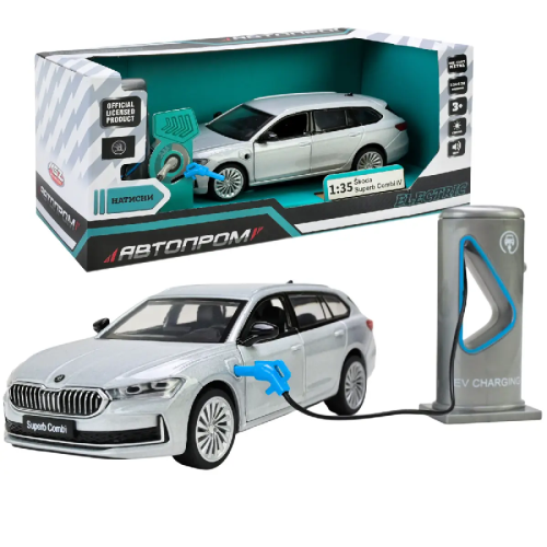 Машинка Автопром Skoda SuperB iV Серебристая электро свет звук 14см  68744