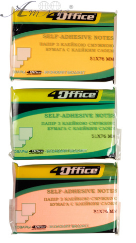 Бумага для заметок с липким слоем 51 х 76 мм 3 цвета 4Office 4-422 Бумага для заметок с липким слоем 51 х 76 мм 3 цвета 4Office 4-422