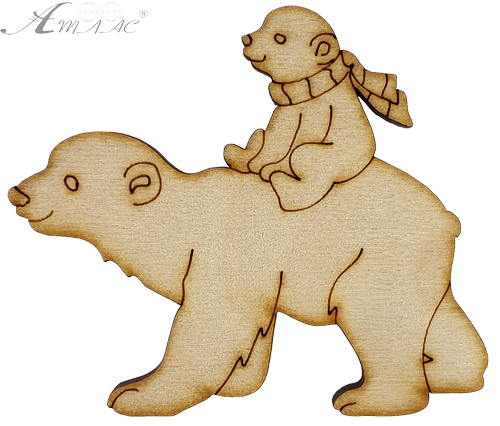 Фігурка фанерна - Ведмедик з малим на спині 7,5 см AS-4684, В-0252