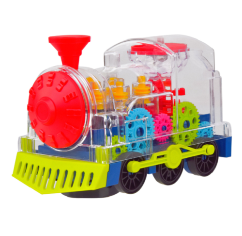 Игрушка Паровоз прозрачный с шестерёнками ездит со светом и звуком  08939 фото 2