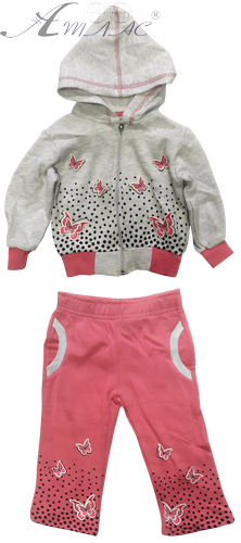 Костюм спортивный Флис для девочки, серый с капюшоном, бабочки Cecili р. 2-3 г. 10184