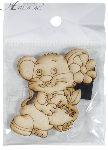 Фигурка фанерная - Мышонок № 22 с цветком и сердцем 58 х 76 мм с магнитом AS-4846, В-0404 фото 3