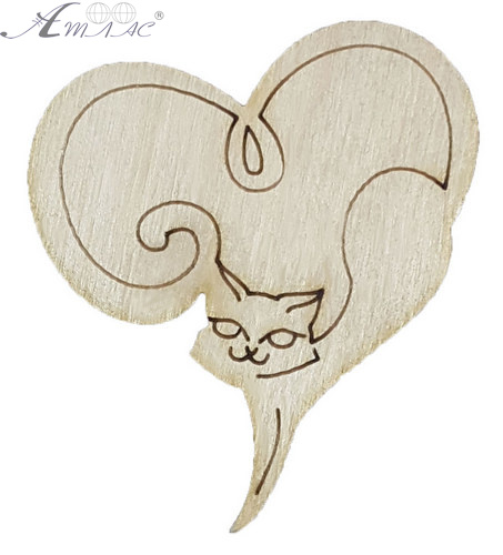 Фигурка фанерная - Сердце с кошкой 5,5 х 5,5 см AS-4730, В-0282