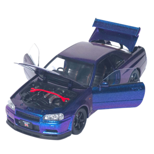 Машинка Автоэксперт Nissan SkyLine GT-R хамелион сине-фиолетовый 20см двери свет звук  1990-21 фото 3
