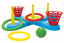 Игрушка Кольцеброс Крест 5 штырей, 5 Колец с корзинками Технок в сетке  3411