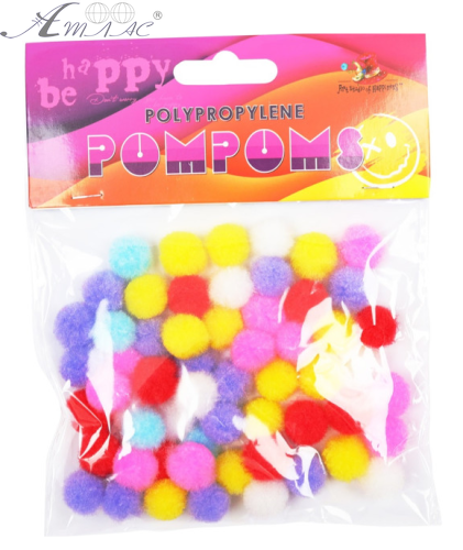 Декор Помпони Кольорові 5 кольорів 60штук  MQ2013