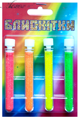 Блестки (Глиттер) Набор №  6 - 2 гр ( 4 шт ) Флуоресцентные - Лимонный + Зеленый + Персиковый + Оранжевый AS-2206, А-975