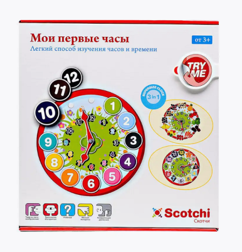 Игрушка Scotchi Развивающая Мои первые часы на липучке  20028