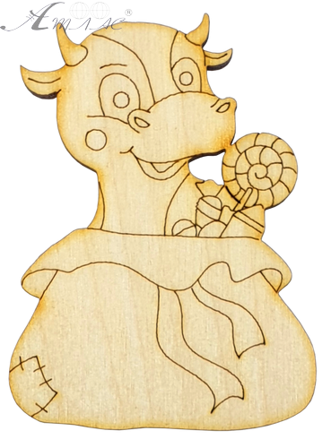 Фигурка фанерная - Корова или Бык № 14 в мешке с леденцом 5 х 7 см + магнит AS-4527 Фигурка фанерная - Корова или Бык № 14 в мешке с леденцом 5 х 7 см + магнит AS-4527