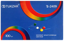 Кнопки голки 11 мм Tukzar, 100 шт, кольорові кульки, в картонній коробці TZ-2409