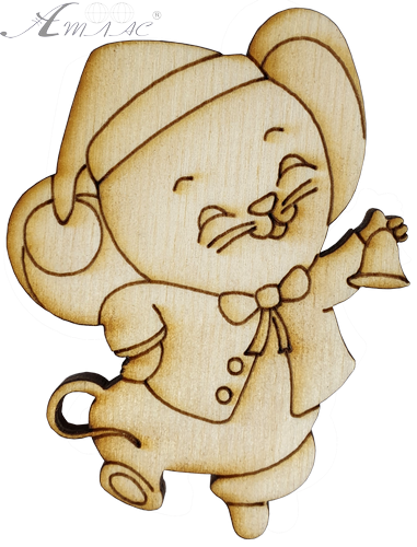 Фігурка фанерна - Мишеня № 1 у шапці з дзвіночком 57 х 75 мм з магнітом AS-4825, В-0383