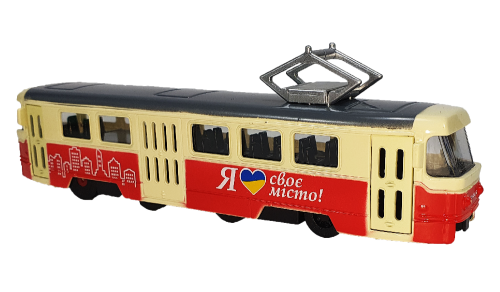 Модель АвтоХіт Трамвай 18см металл желто - красный  13945