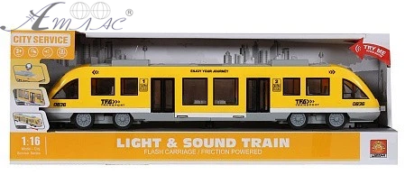 Іграшка Поїзд Експрес City Service Жовтий інерція світло звук 45см WY920B Іграшка Поїзд Експрес City Service Жовтий інерція світло звук 45см WY920B