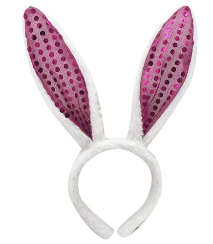 Игрушки Обруч Ушки Зайки меховые с пайетками 26 см малиновые  00263