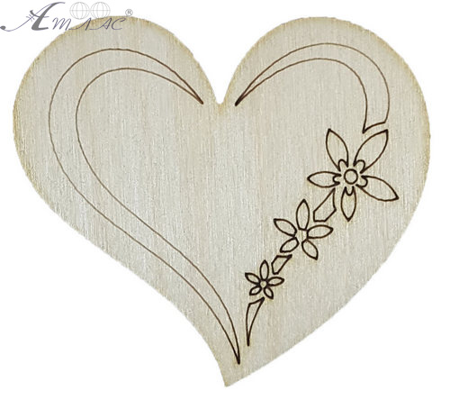 Фигурка фанерная - Сердце с тремя цветами 7 х 6,5 см AS-4728, В-0284