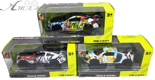 Машинка Die-CastCar Яркая спортиная разриссованная машинка 12см свет звук  3611А-2
