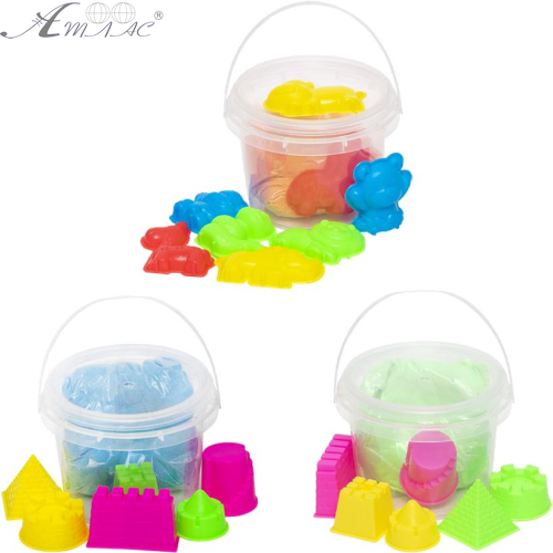 Песок Кинетический в ведре + 5 пасочек цвета микс 300гр  88817