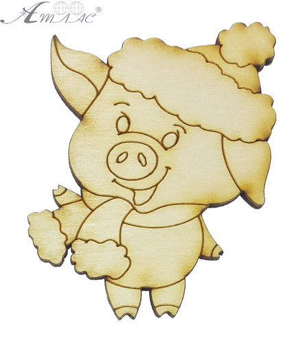 Фігурка фанерна - Порося № 23 в зимній шапці 55 х 65 мм з магнітом AS-4824, В-0373